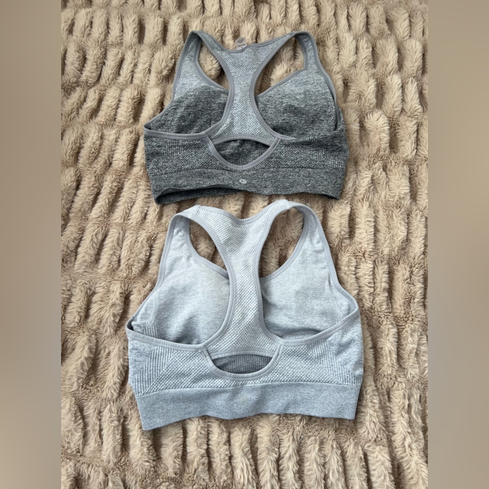 90 Degree by Reflex Seamless Sports Bra Set Gray Racerback Size L - Picture 2 of 3